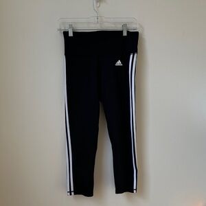 Adidas Aeroready Black White Stripe Cropped Leggings